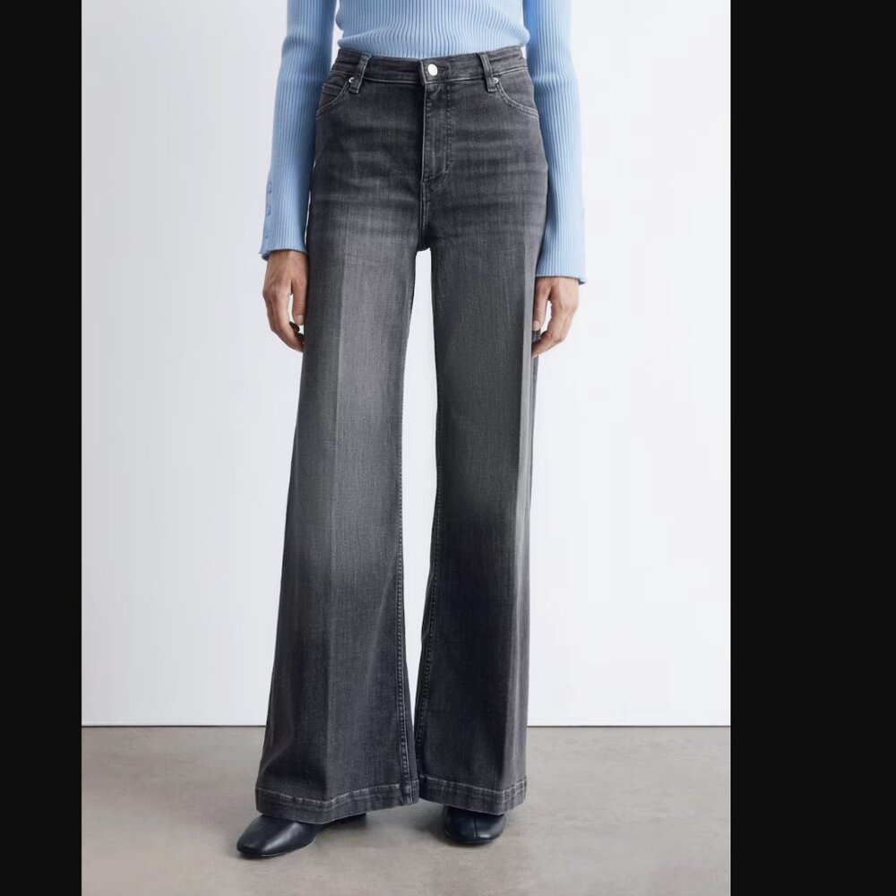 & Other Stories Wide Press-Crease Jeans in Dark Grey | Size 2